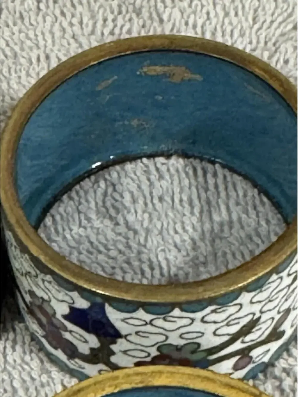 Vintage Cloisonné Enamel Napkin Rings Chinese 6 Red Blue Green Floral